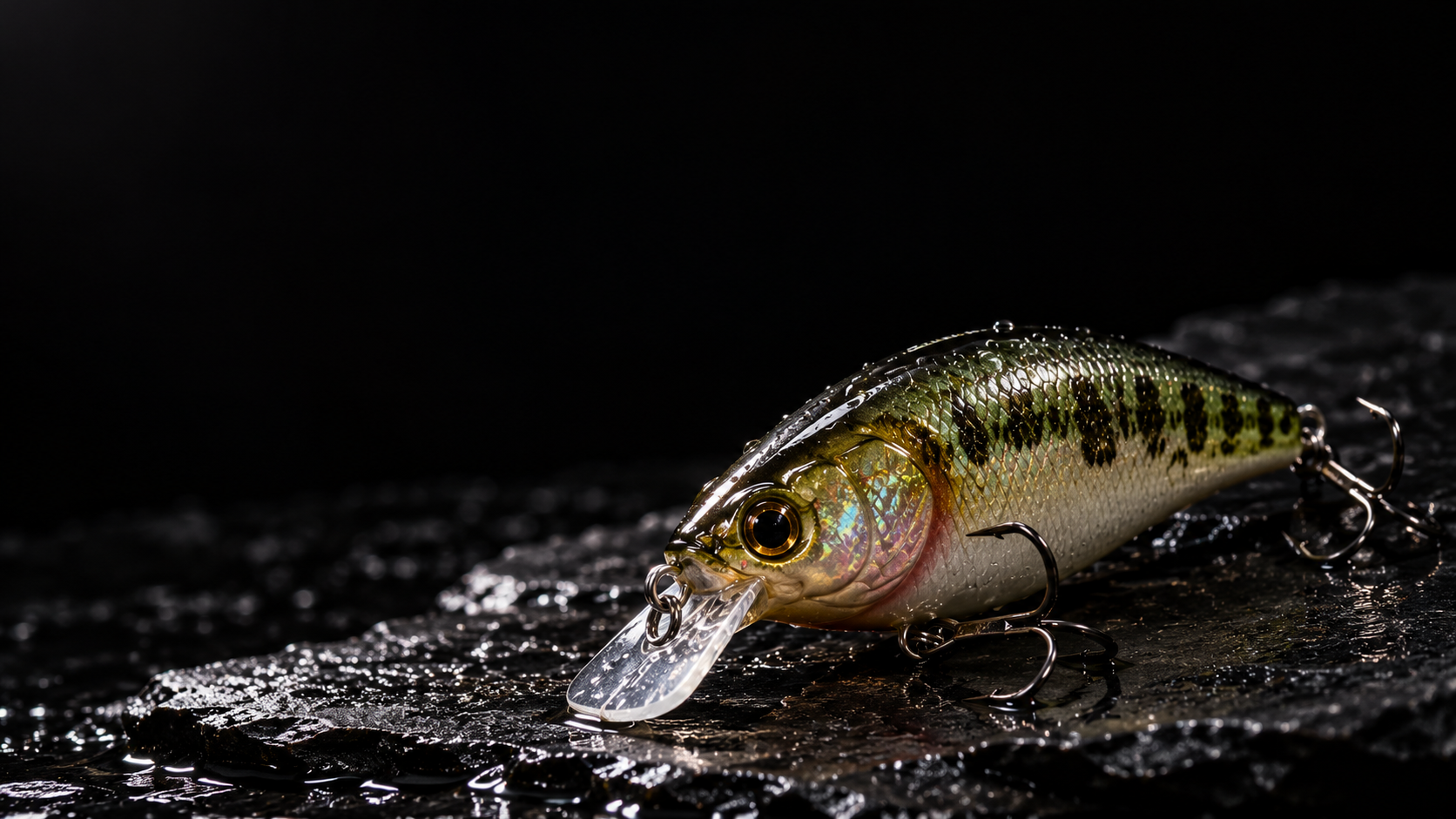 The Drifter crankbait in bass finish on wet black slate